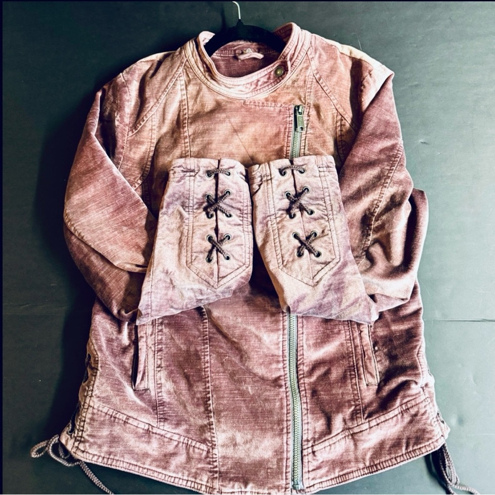 Free People Crushed Velvet Purple Moto jacket with lace up details.Size Large - Picture 16 of 16